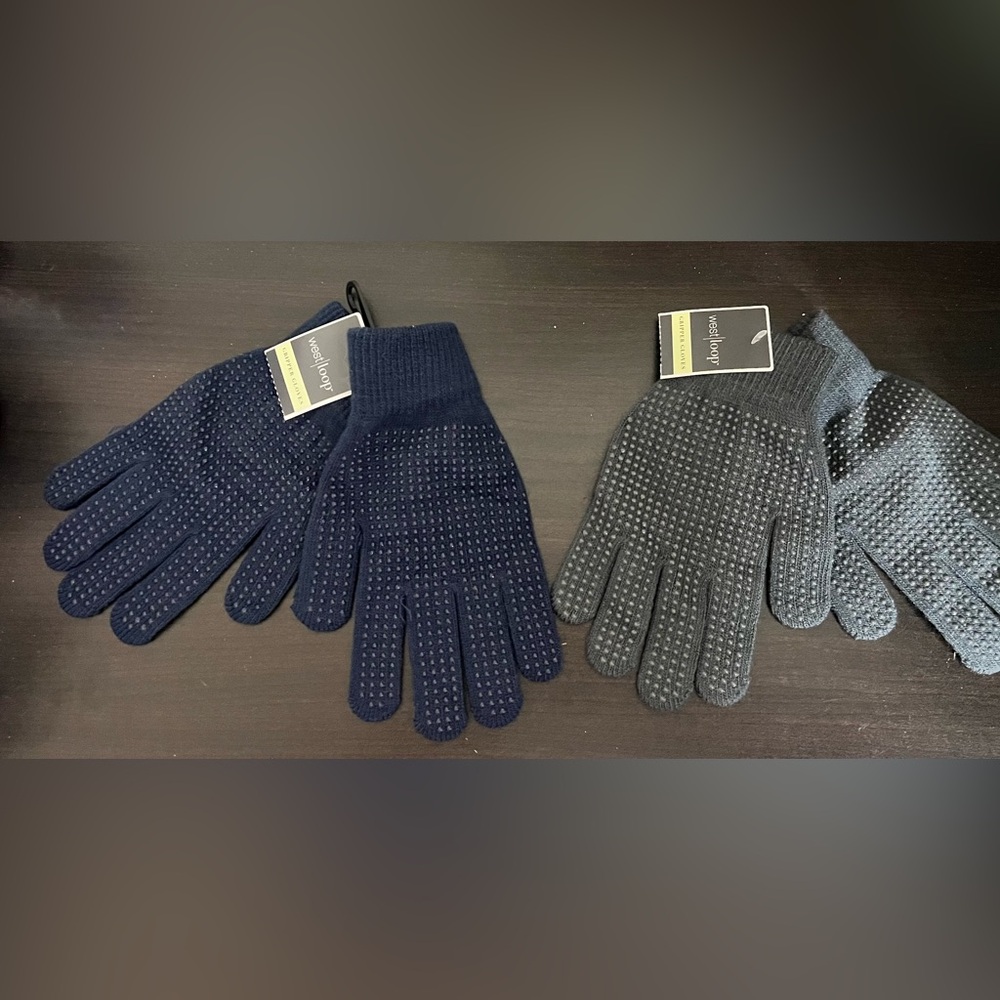 Westloop Blue & Grey Knit Gripper Gloves Pebble Palm 2 Pair of Adult - One Size